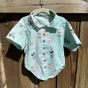 Vintage Disney Babies Mickey Mouse Pluto‎ Plaid Button Down Shirt Size 4T